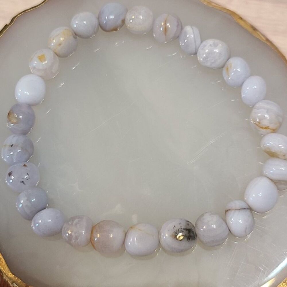 Natural Blue Lace Agate Gemstone Bead Bracelet Crystal Healing Stretch 8mm 7in